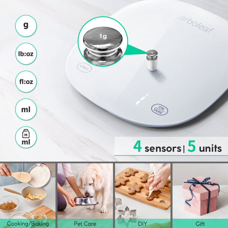 Arboleaf - Smart Food Kitchen Scale with Nutritional Calculator, USB Rechargeable, Grams and Ounces - White