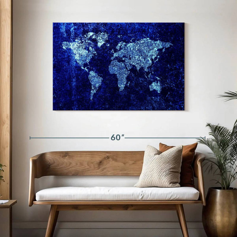 Carte du monde bleue fraîche Aliaz, H 30 po x l 45 po