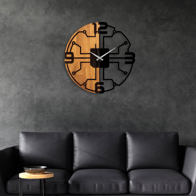 Elegant Wooden Wall Clock, 22.0 in Diameter, Walnut & Black | 100% Real Wood with Metal Accents, 1.2 in Thickness | Silent Mechanism, Perfect for Living Room, Office Decor | Unique Color Variations Add Charm