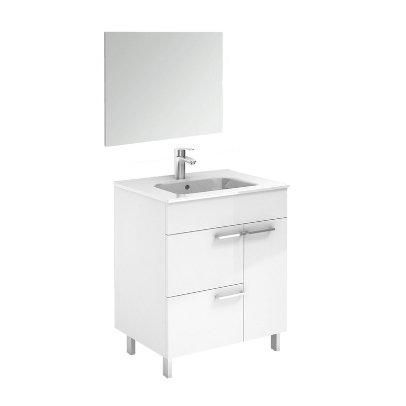 Glossy White 32'' Single Freestanding Bathroom Vanity with Ceramic Sink