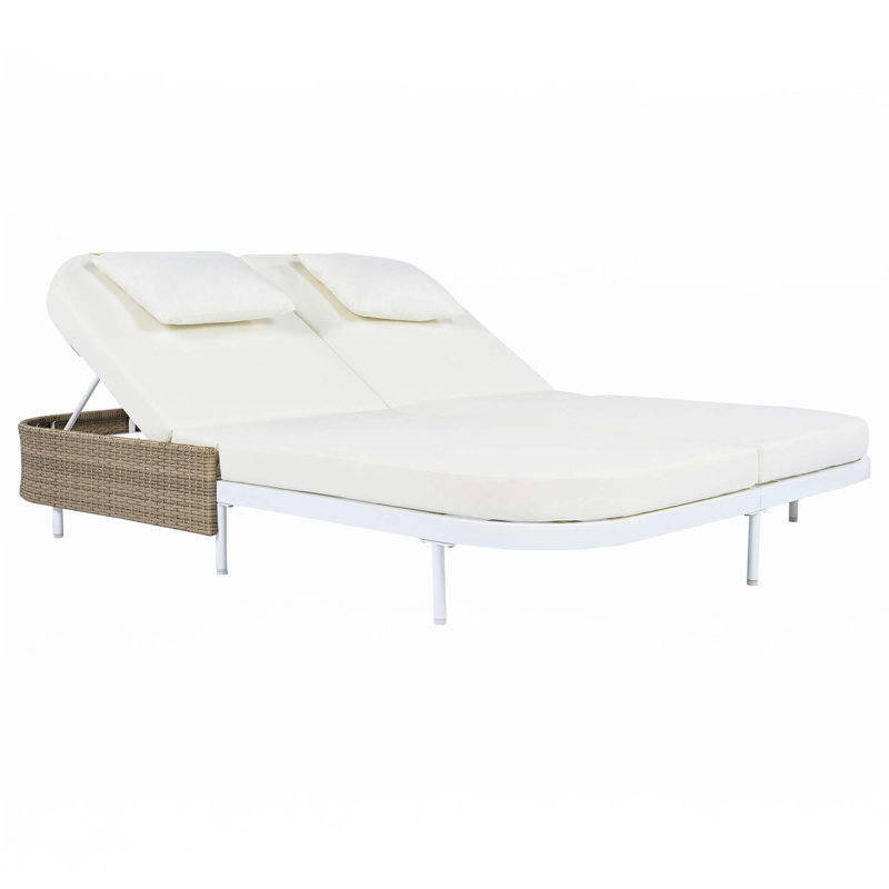 Patio Rattan Daybed With 5-Position Adjustable Backrest And Removable Cushions&Pillows, White