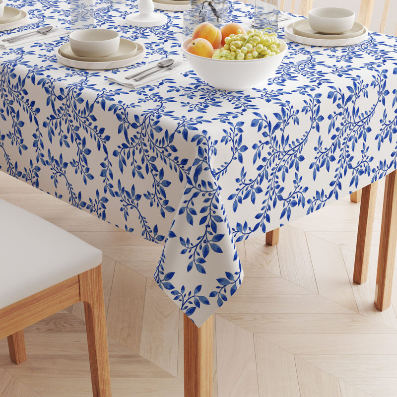 Table Runner, 100% Cotton, 16X108", Swirly Blue Vines, 84" L x 52" W
