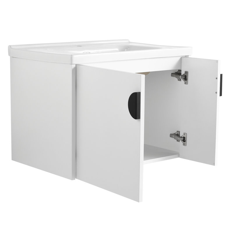 Meuble-lavabo de 28 po pour salle de bain - Petit meuble-lavabo mural, avec porte à fermeture silencieuse et baignoire en céramique 28 po