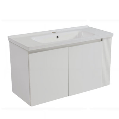 Meuble-lavabo mural moderne 36 po avec lavabo en céramique 36 po