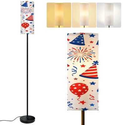  68.5" Standing Floor Lamp Red White Blue Patriotic Celebration Fireworks Balloons Party Hats Dimmable Metal Pole Lamp with Linen Lampshade LED Bulb Included