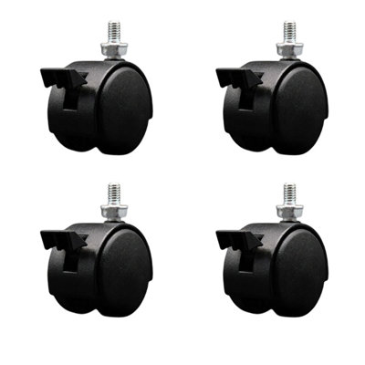 2 Inch Metal Hood Twin Caster Locking Nylon Wheel 5/16 Thread Stem Set 4