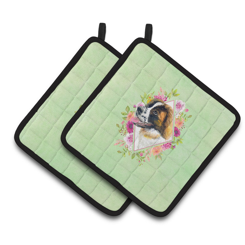 Ensemble de cuisinier poignée 2 pièces caroline trésors sheltie, Vert, Saint-Bernard brun