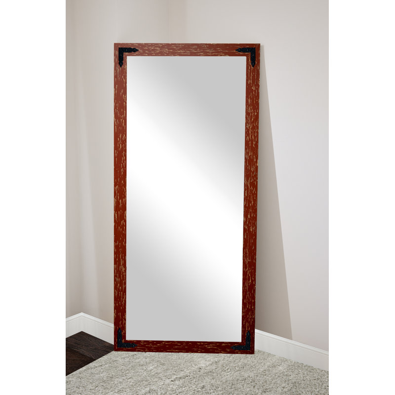 Kyrei Solid Wood Flat Mirror, Brick Red, 70" H x 31" W
