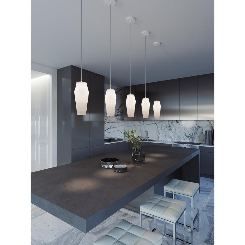 Luminaire suspendu géométrique 1 lumière Rieger, Blanc opale