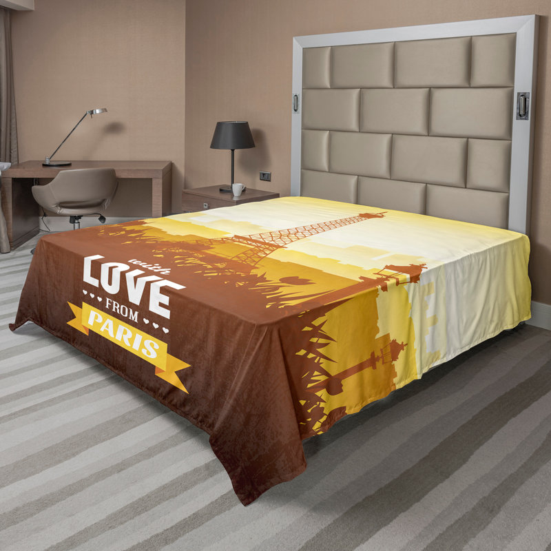 Drap plat Ambesonne Paris, tulipes, scène romantique, orange, jaune, brun, Drap plat grand