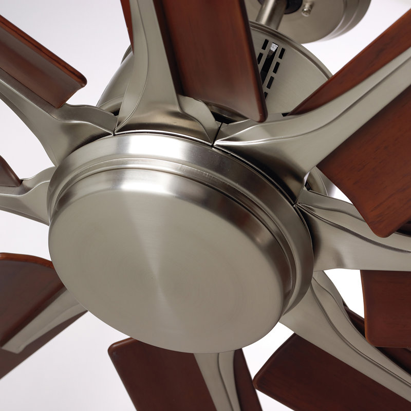 Kenja 72'' Ceiling Fan with LED Lights, Light Brushed Steel with Walnut Blades