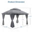Serre L 10 pi. D Pavillon de jardin en acier avec toit double et rideaux-126227739
