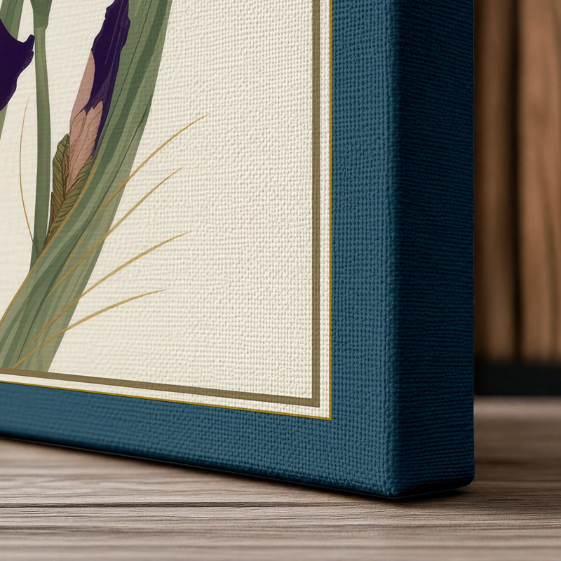 Purple Irises Study Botanical - Wrapped Canvas, 24x16 - 61.0 x 40.6 cm, Teal Border