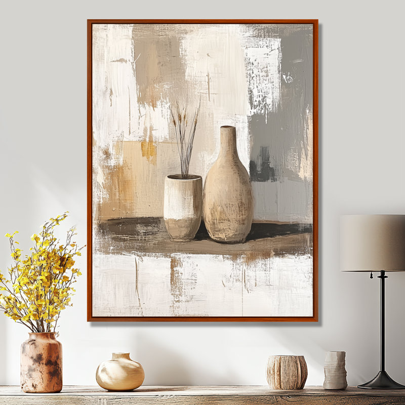 Art mural moderne en céramique moderne II - gris bohémien, H 40 po x l 30 po, Cadre flottant brun