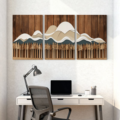 «Landscape & Nature Mountain Forest Reflection», ensemble de 3 impressions sur toile