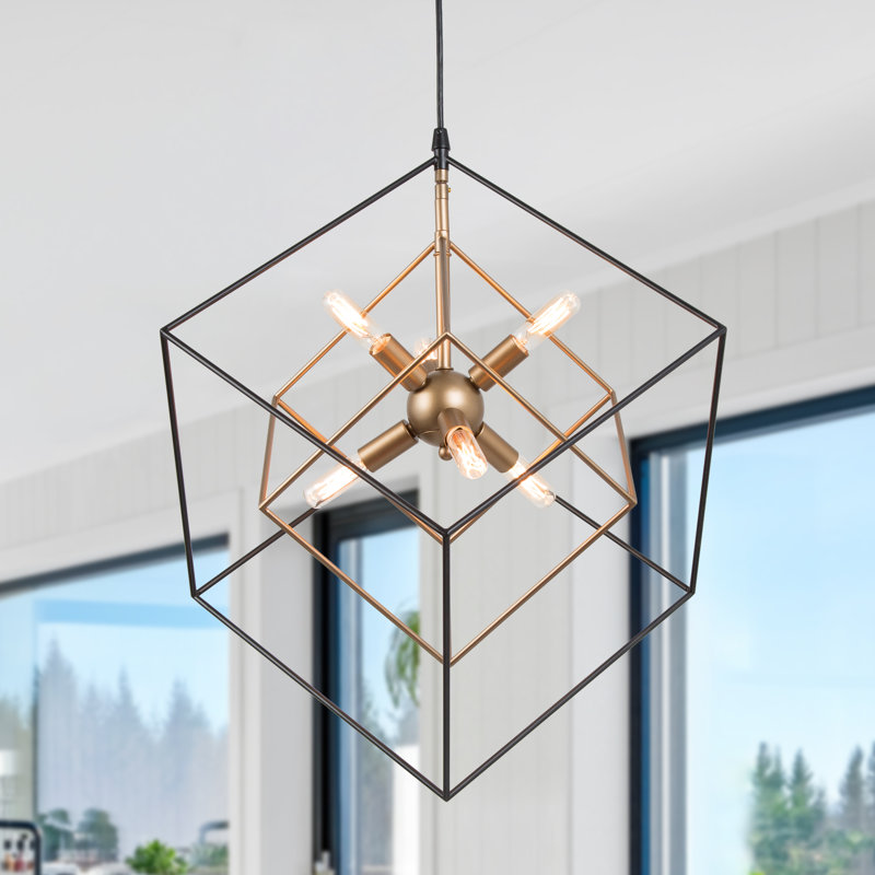 Abtercetor Matte Black Wrought Iron Cage LED Chandelier