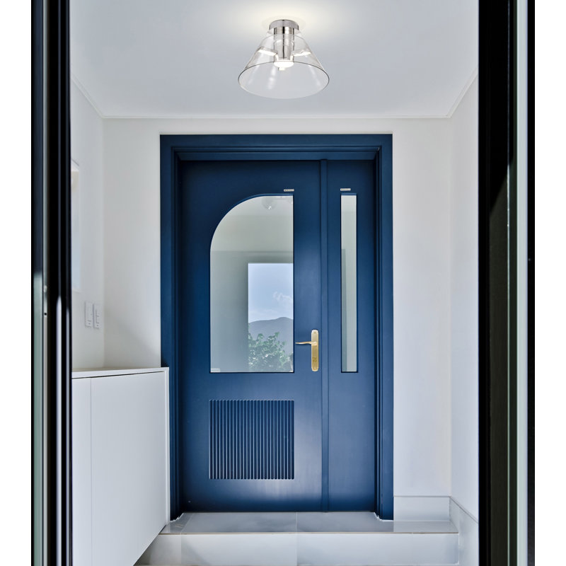 Hales - 14 Inch LED Semi Flush with Clear Glass, Polished Nickel