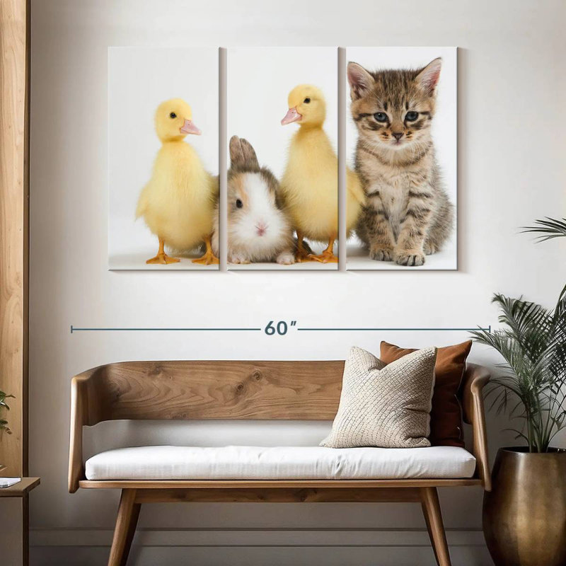 Brampt Kitten With Ducklings And Rabbit, 32" H x 50" W