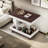 Adjustable End Table With Wheels, 360°rotating Top, Storage Space, Wood Grain Texture And Vertical Striped Design-2067949055