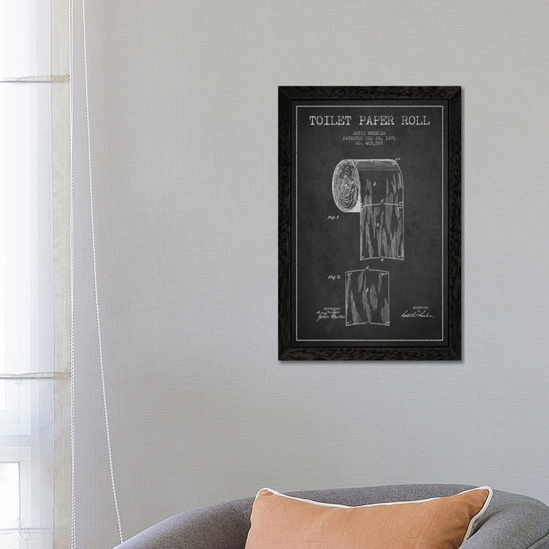 Toilet Paper Charcoal Patent Blueprint by Aged Pixel - Floater Frame Print on Canvas, Black Framed, 101.6 cm H x 66.04 cm W