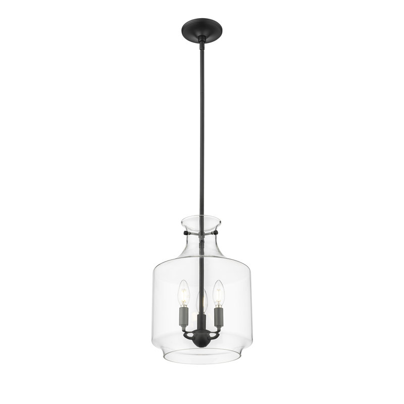 Luminaire suspendu 4 lumières Ivy Bronx Rigell avec abat-jour en verre transparent, Noir mat
