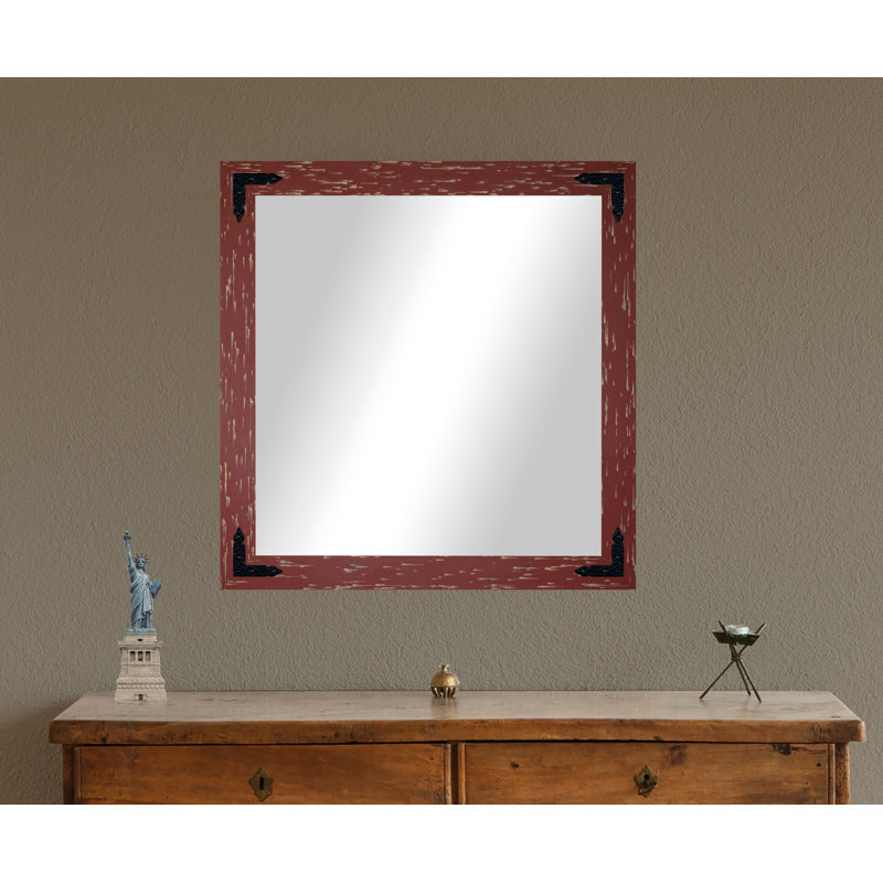 Karp Solid Wood Flat Wall Mirror, Brick Red, 39" x 39"