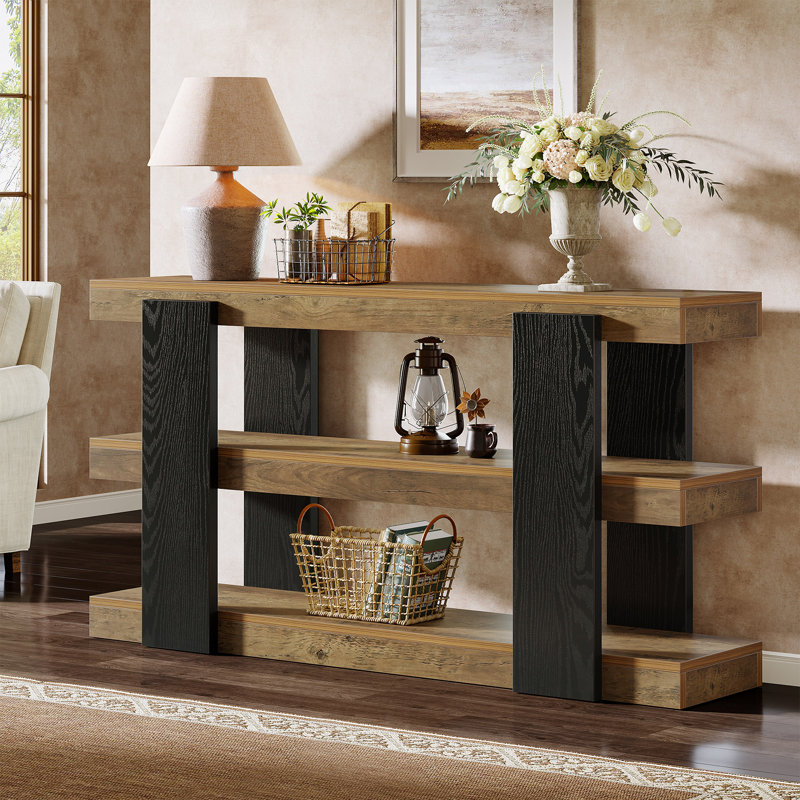 63-Inch Console Table, Farmhouse 3-Tier Entryway Table