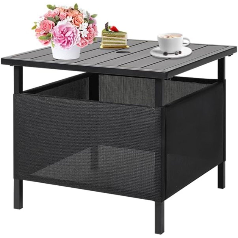 Adirondack Square Side Table With Umbrella Hole, Pool Composite Patio Table,HDPE End Tables For Backyard,Pool, Indoor Companion, Easy Maintenance & Weather Resistant