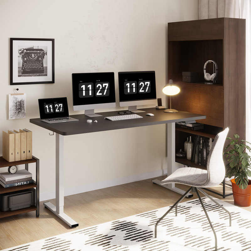 Bureau pour travailler debout à hauteur réglable Baysenie, H 29 po x l 60 po x P 24 po, Gris, Noir