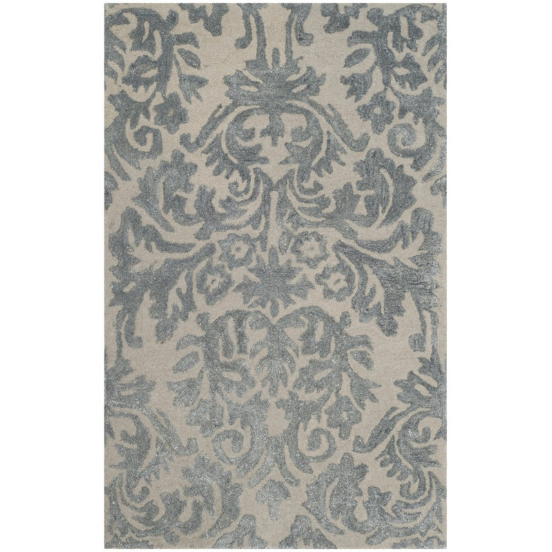 Domingues Hand Tufted Wool/Viscose/Cotton Rug in Ivory/Silver, Rectangle 5' x 8'