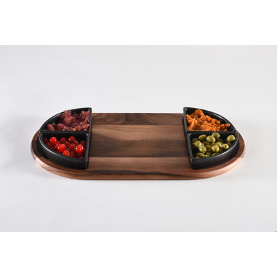 Charcuterie Board with 4 Ceramic Dishes