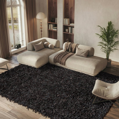 Tapis en cuir de couleur unie à poils longs tissé à la main