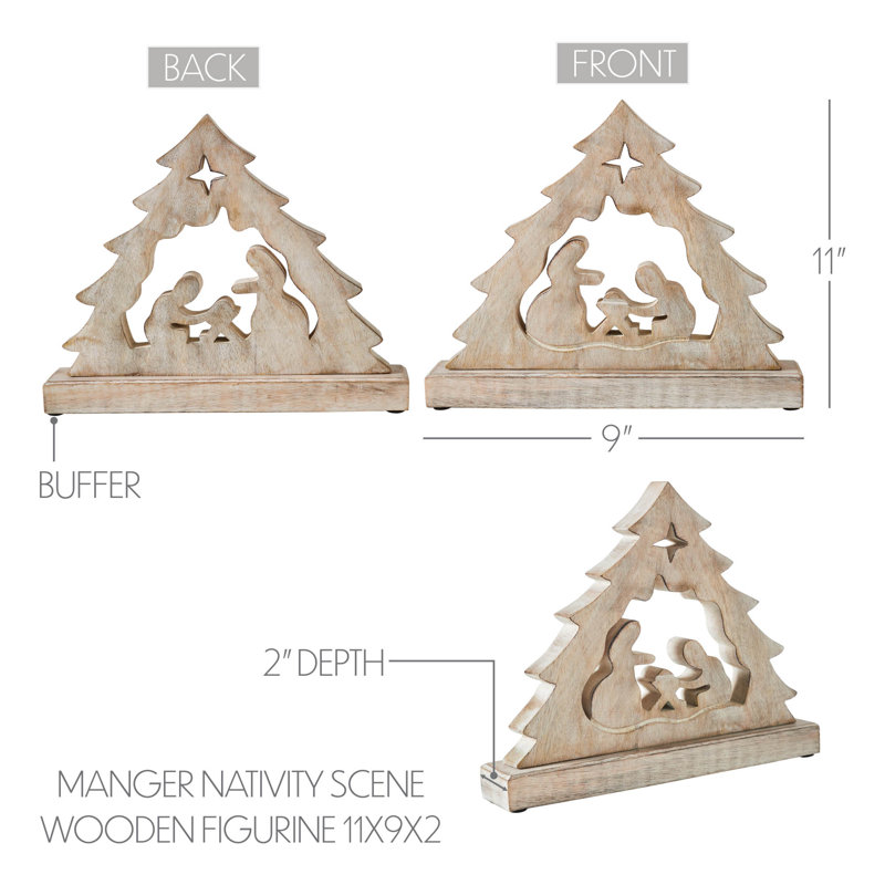 Figurine crèche en bois, H 11 po x l 9 po x P 2 po