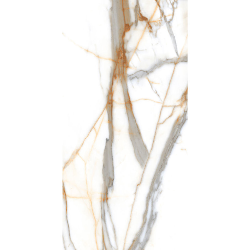 24" X 48" Porcelain Marble Look Wall & Floor Glossy White Tile Calacatta Gold