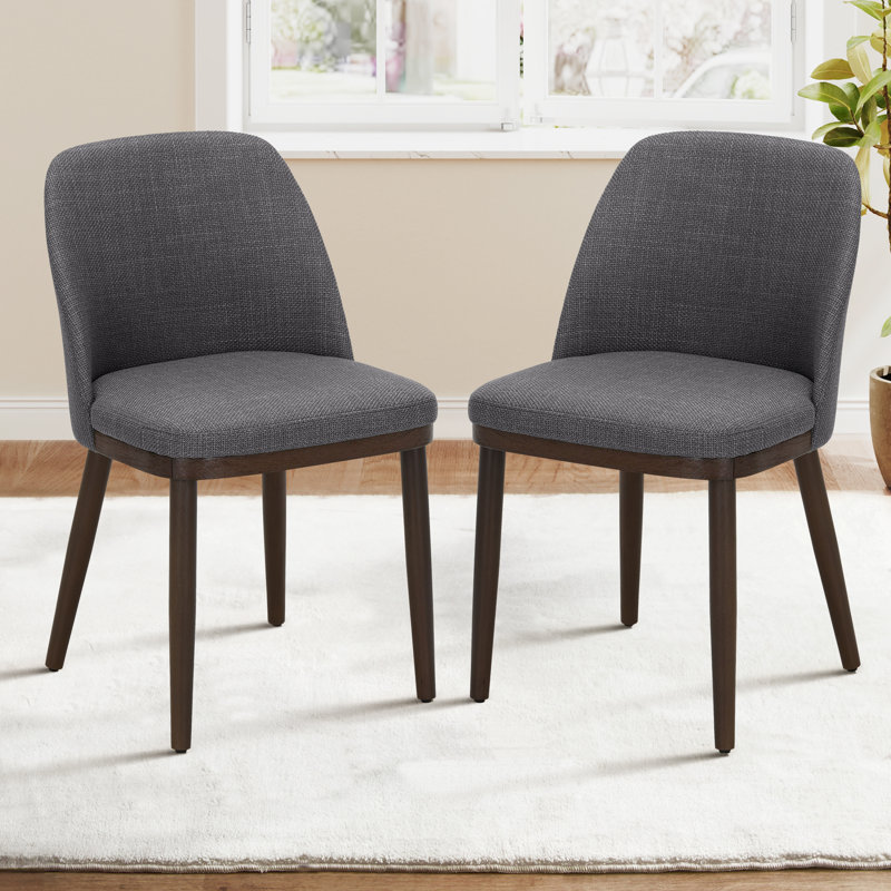 Chaise rembourrée moderne en tissu compact avec pieds en bois massif, dossier ergonomique incurvé, assemblage facile