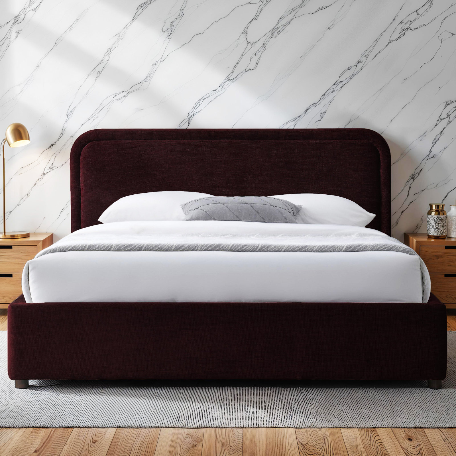 Baneza Platform Bed, Queen, Burgundy
