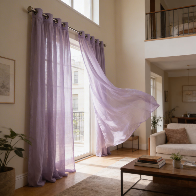Rideaux semi-transparents avec œillets , L 52 po x L 96 po, Lilas