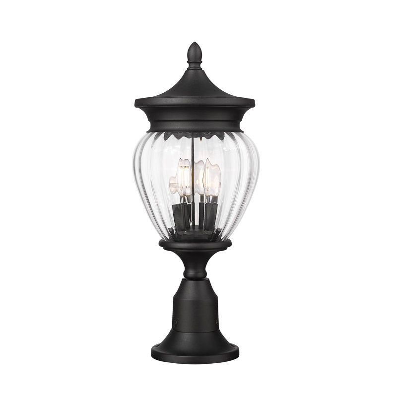 Davina 22.25-Inch Black Aluminum Pier Mounted Outdoor Light with Ribbed Glass