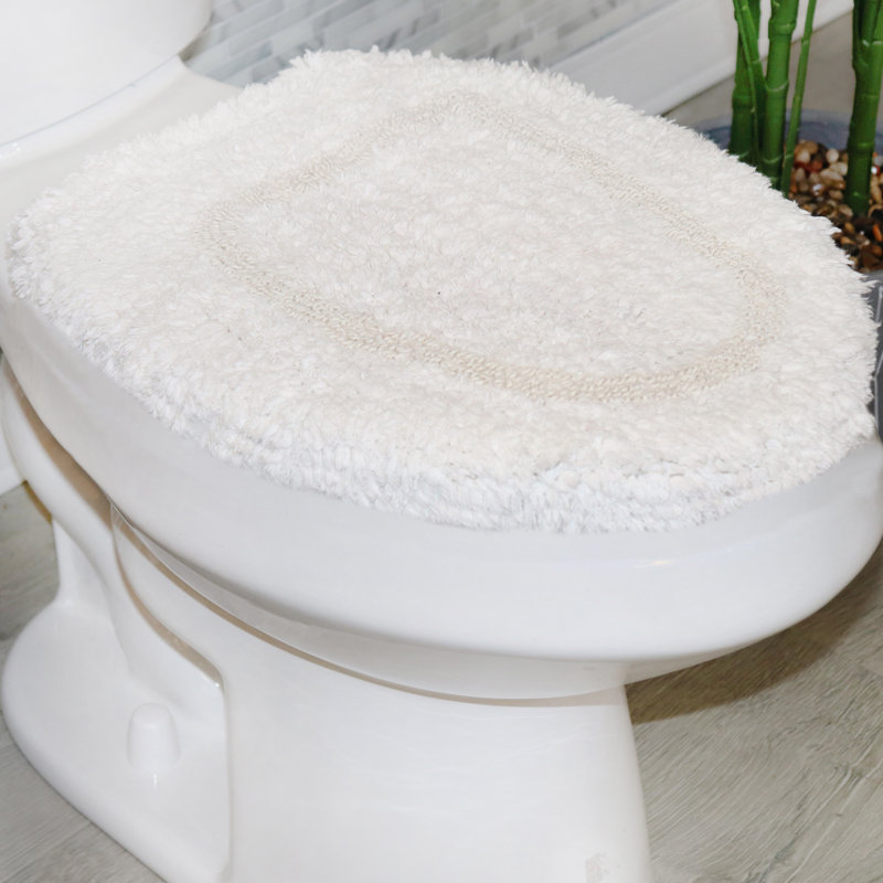 Dobrinka Bath Rug Plush 100% Cotton Mat, Unique Design, Absorbent, Quick Dry, White, 18"x18"(Lid Cover)