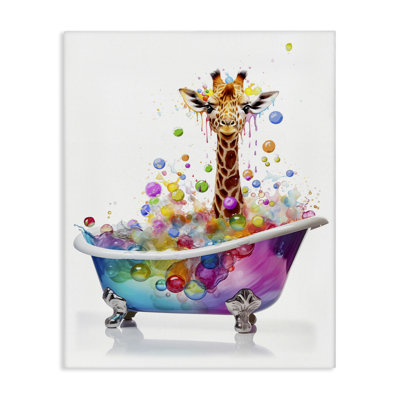 Rainbow Bubble Bath Giraffe Canvas Wall Art by Mary Cunningham
