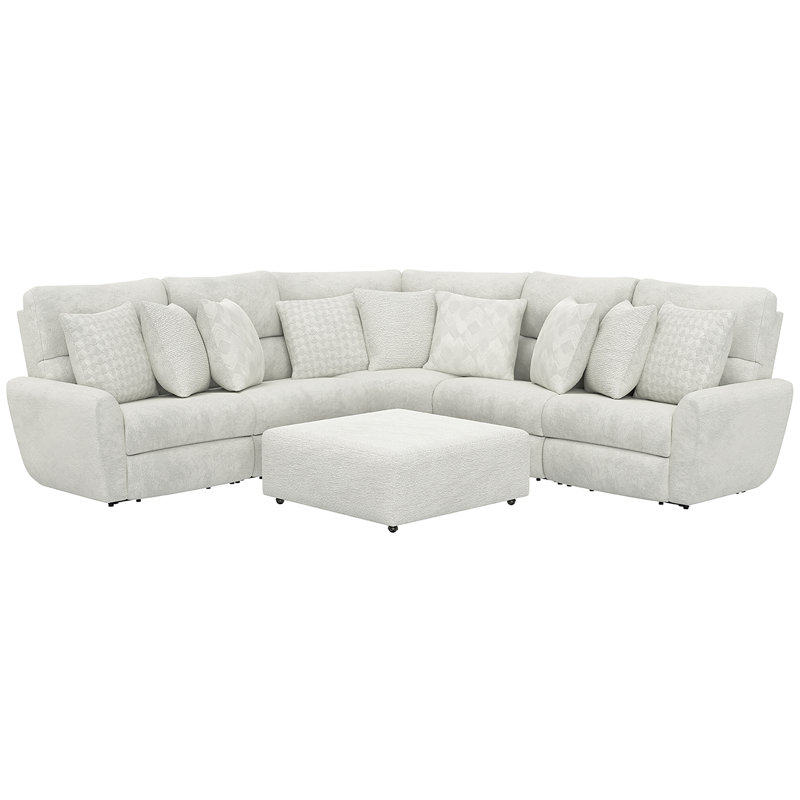 Canapé modulaire trois pièces avec repose-pieds assorti Mollety, Mélange de polyester blanc