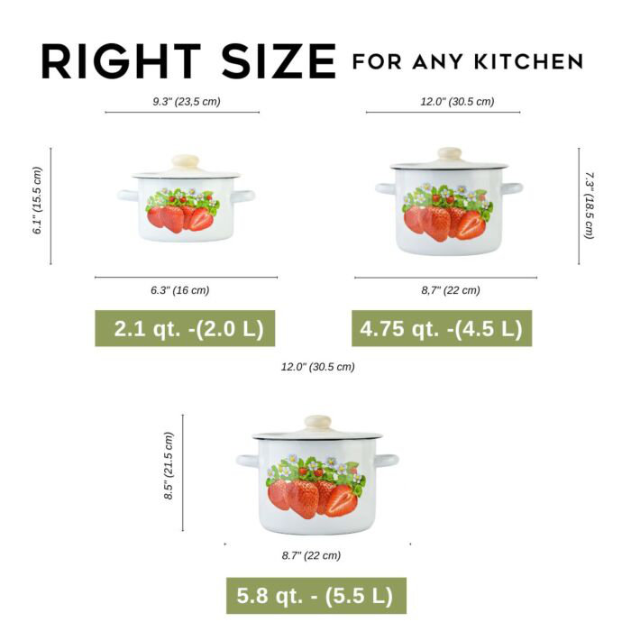 Pot en acier avec couvercle en fraise émaillée
