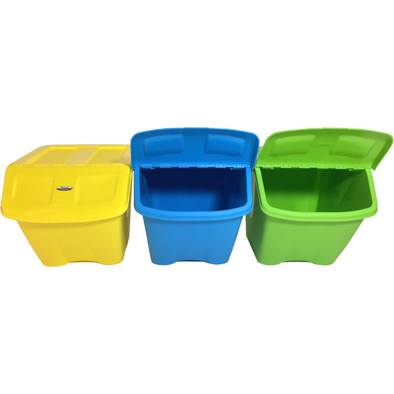  10-Gal Stackable Shutter Bins, 3-Piece Recycling Storage Set, Multi-Color
