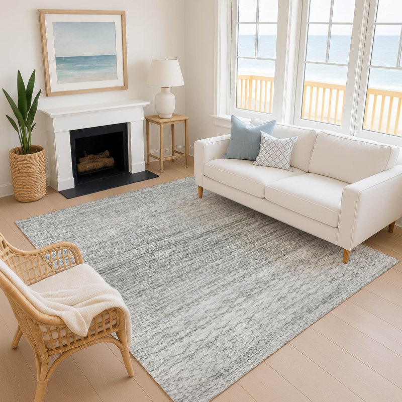 Premium Machine Washable Mayfield AMF2150 Striped Rug, Gray, Rectangle 2'6" x 3'10"