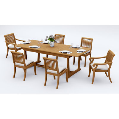  9 Pcs Grade-A Teak Wood Dining Set: 94" Mas Oval Trestle Leg Table And Appel Stacking Chairs (2 Arm & 6 Armless Chairs) #11AB2302