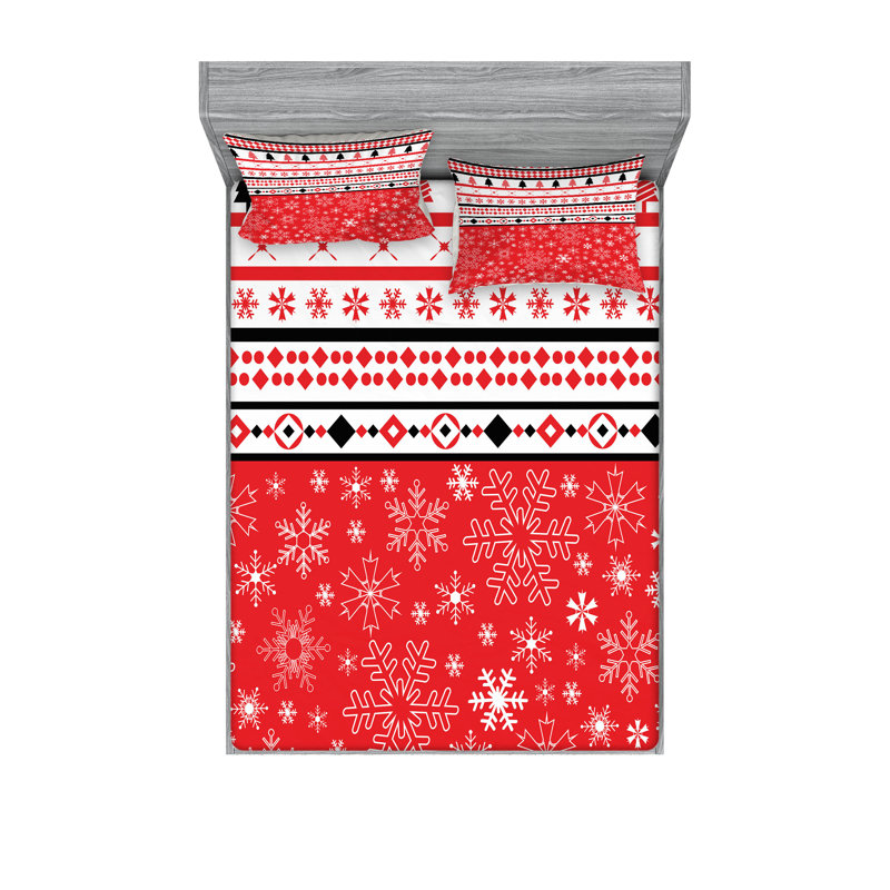 Drap-housse et coussin décoratif Ambesonne Christmas, rouge et blanc, California King Sheet Set + 4 Pillowcases