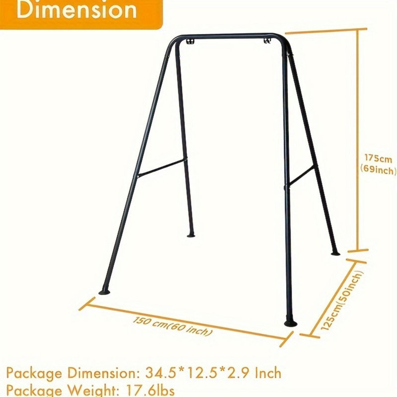 Portique de balançoire en métal, cadre en A robuste en acier robuste, capacité de 440 lb, support de balancelle / hamac suspendu intérieur et extérieur seulement, balançoires non incluses, noir