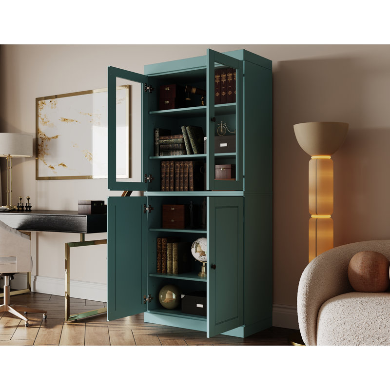 Vereniz Palace Imports 100% Solid Wood 6-Shelf Bookcase, Raised Panel & Clear Glass Doors, Adjustable Shelves, 32" Wide, 71.5" Tall