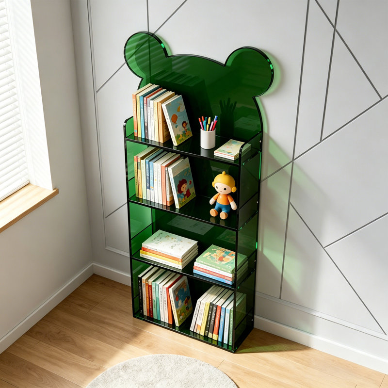 Green Bear Shape Acrylic Bookcase, (4 Shelves) 49.21"H x 31.5"W x 9.84"D