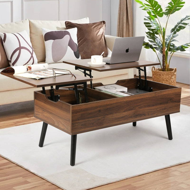 Desari Lift Top Coffee Table with Storage, Walnut Brown Top/Black Base